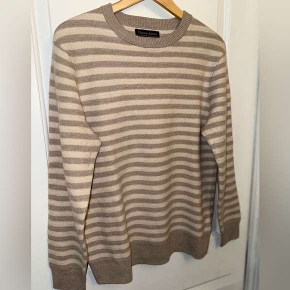 Christian Lacroix Tan and Cream 100% Extrafine Merino Wool Crewneck Sweater - Picture 3 of 7